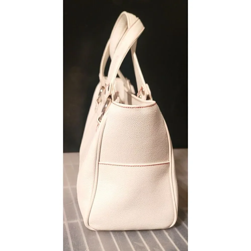 MCM White Leather Shoulder Bag with Red Stitching